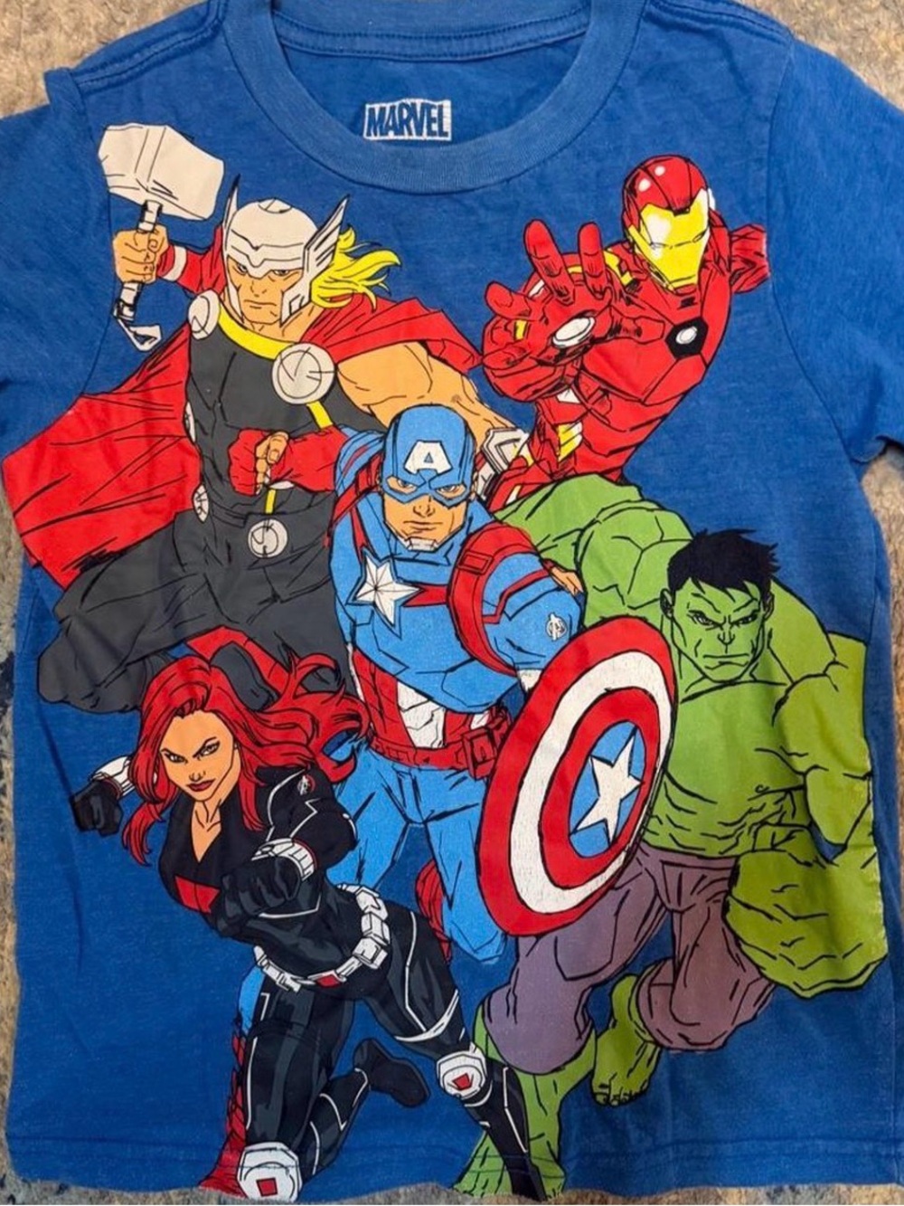 Marvel Kids Blue Avengers Team Graphic Tee - Red, Green, Yellow Accents